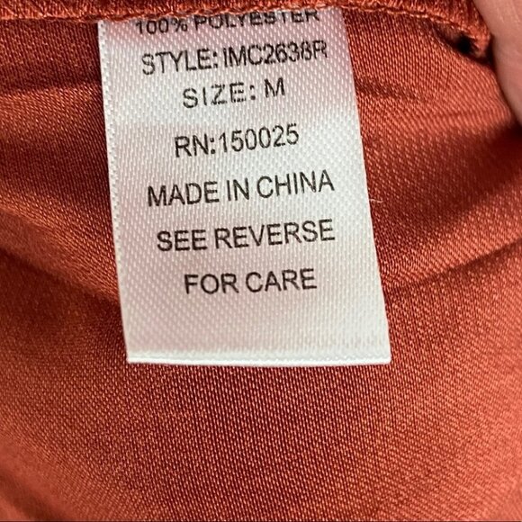 NWT Emory Park Burnt Rust Ruffle Strapless Jumpsuit Satin Red Brown Size Medium - Picture 8 of 13